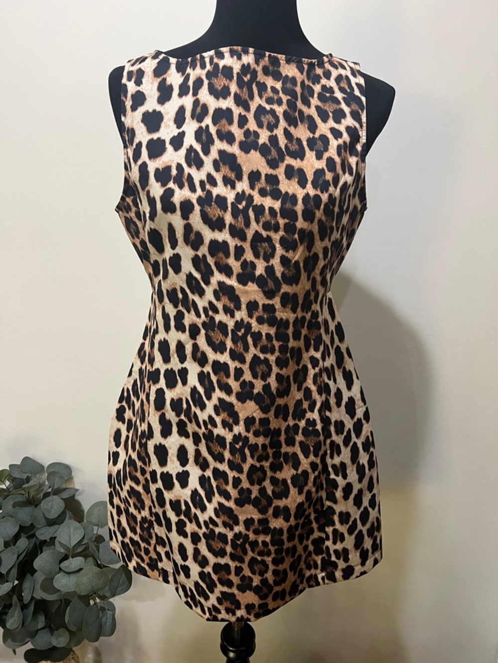 Leopard Print Sleeveless Shift Dress - Brown